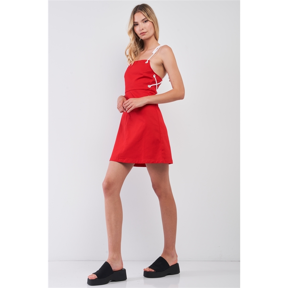 Lace-up Straps Sleeveless Square Neck Fitted Mini Dress - Picture 2 of 6